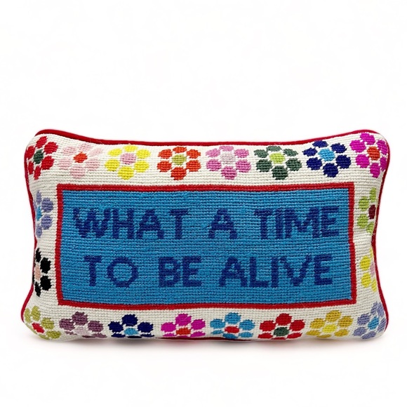 Furbish Studio Other - Furbish Studio What A Time To Be Alive Needlepoint Pillow Colorful Floral NEW